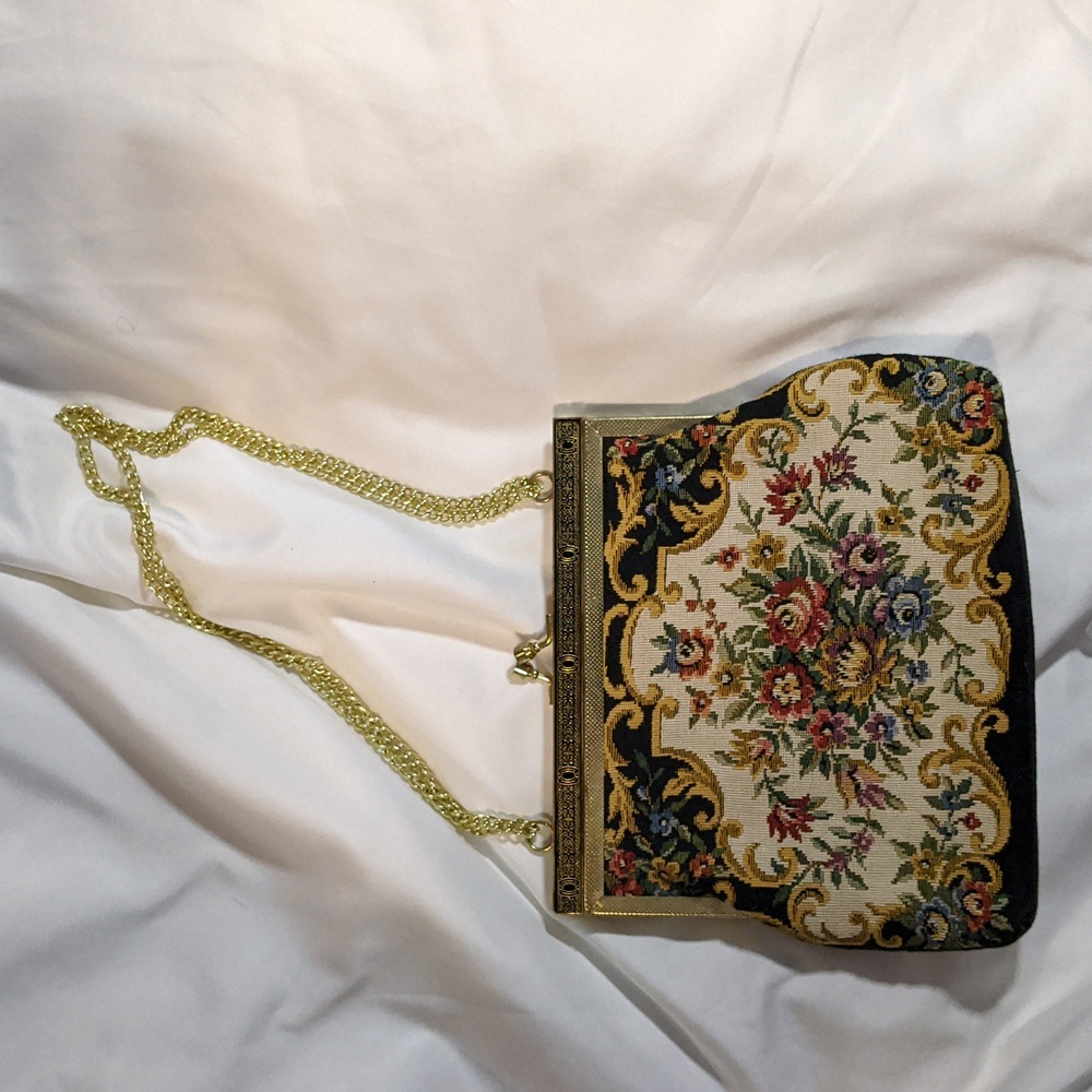 Vintage Petit Point Tapestry Evening Bag With Adjustable Chain